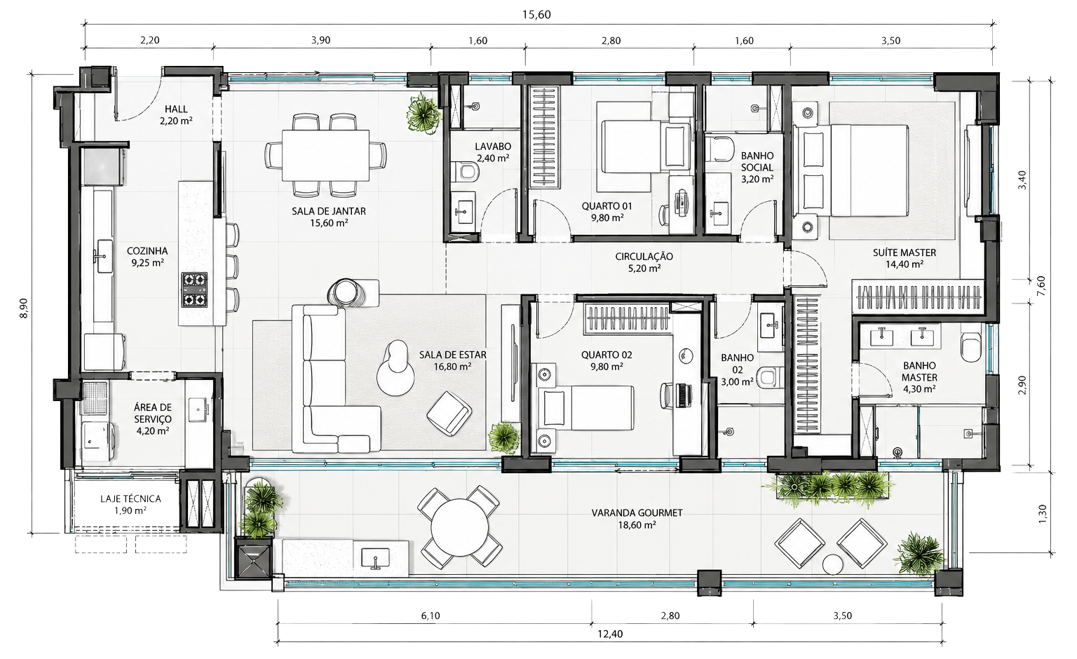 Planta baixa como protótipo para o curso AutoCAD